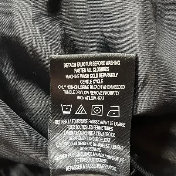 Bebe Long Black Puffer Coat Belted Gold Accents Womens L Double Zipper Hooded - Picture 15 of 16